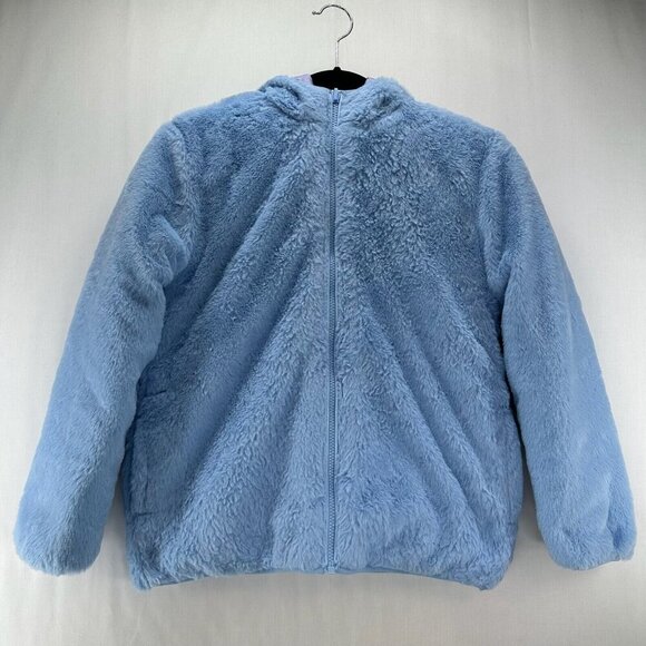 Eddie Bauer Jacket Kids L Ombre Faux Fur Reversible Puffer Hoodie Purple Blue - Picture 2 of 16